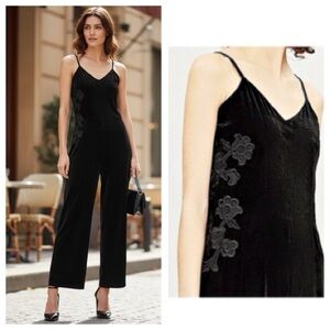 Sandro Black Emilia velvet embroidered Jumpsuit